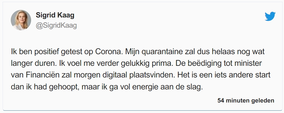 快讯！荷兰新任副首相兼财政部长确诊感染新冠病毒