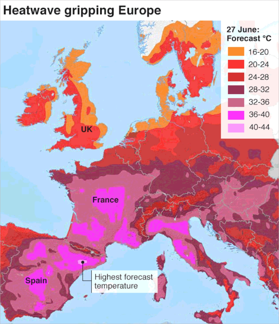 欧洲多国遭热浪袭击，法国两人死亡，西班牙森林火灾，将面临50度高温？
