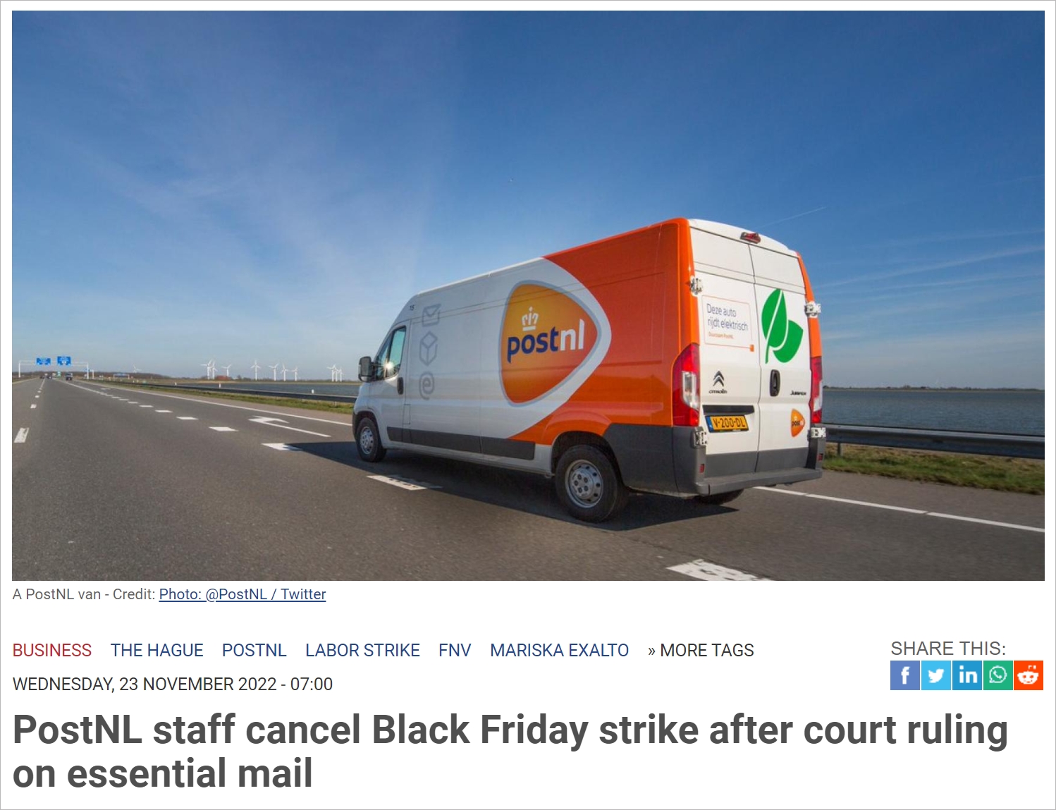 PostNL员工黑五当天罢工计划被海牙法院喊停了，理由是…