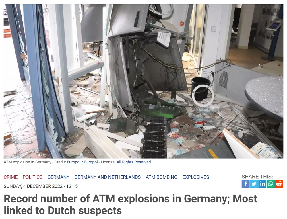 今年是德国自动提款机被炸次数最多的一年，“劫匪”来自荷兰？
