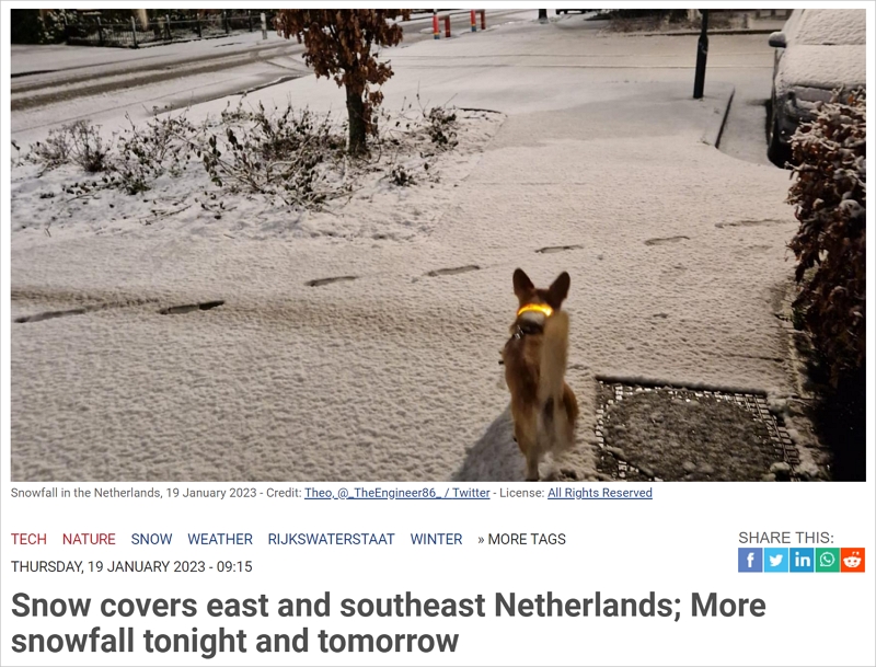 荷兰西部阳光明媚，南部大雪纷飞，气象部门发布天气黄色预警