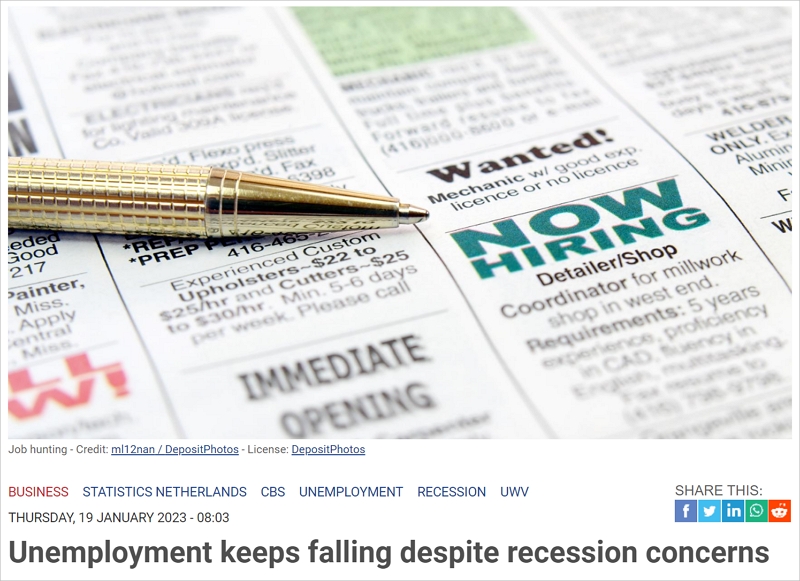 荷兰整体经济将陷入衰退？统计局公布最近一个月失业率数据