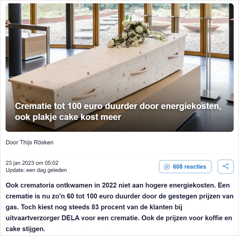 能源涨价让火葬成本高涨，在荷兰办一个葬礼需要花多少钱？