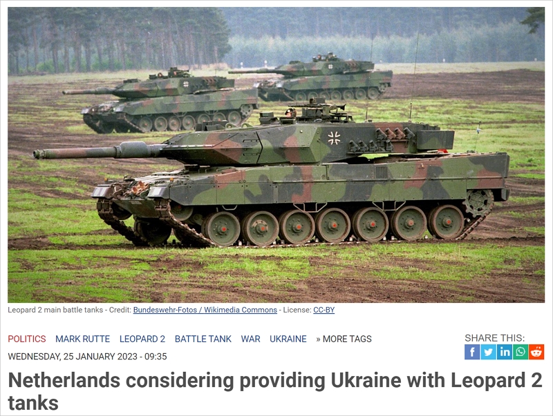 荷兰考虑向乌克兰免费送重型坦克，俄罗斯警告美国和德国的做法是危险的