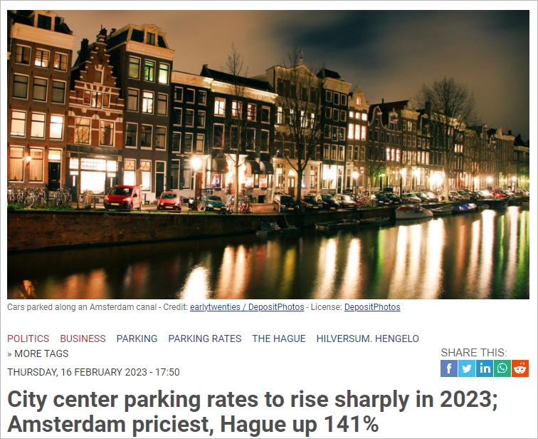 传多个荷兰城市将限制外来车辆，需买票才能进入市中心停车？
