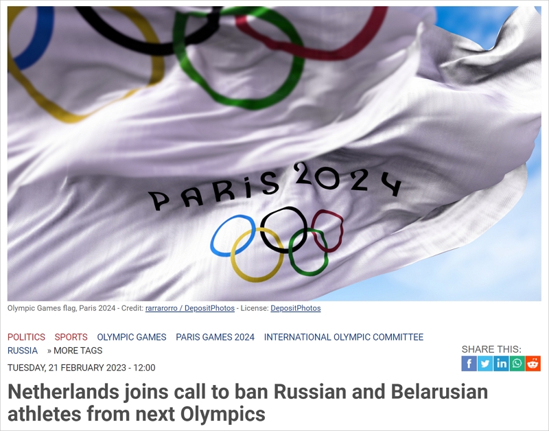 荷兰等30多个国家呼吁禁止俄罗斯参加明年的奥运会，理由是…