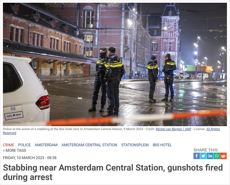 阿姆斯特丹中央车站广场有人持刀行凶，警方鸣枪警告才控制持刀者