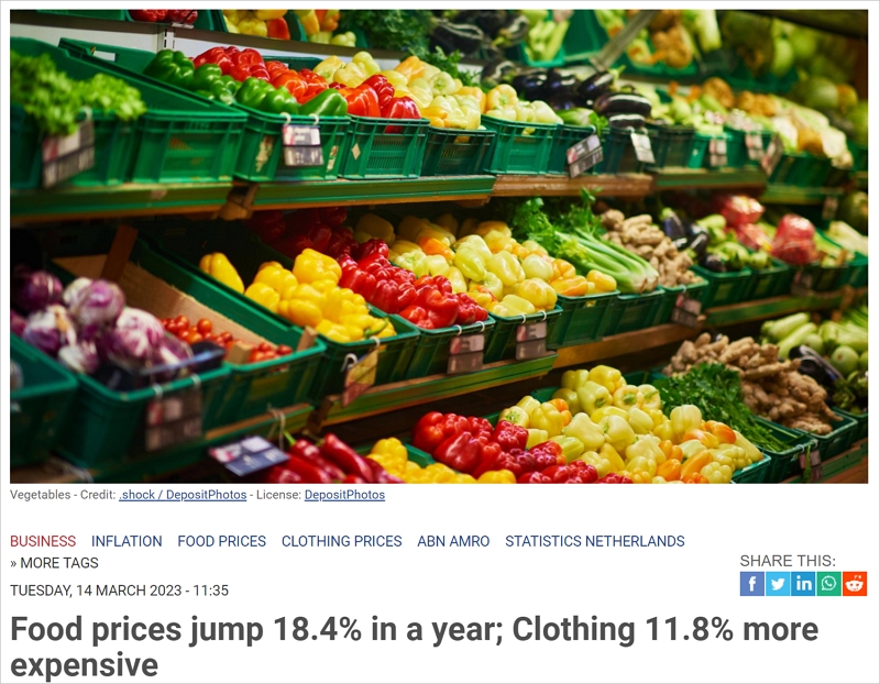 荷兰统计局：食品和服装价格仍将上涨，能源价格仍将持续影响