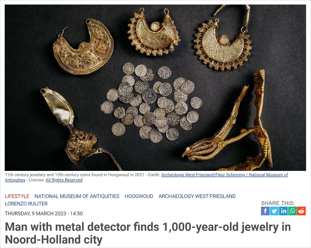 发财了？荷兰男子用金属探测器发现了千年历史的珠宝