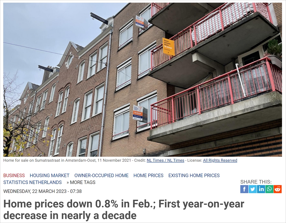 荷兰房价近9年来首次同比下跌，10年内价格几乎翻了一番