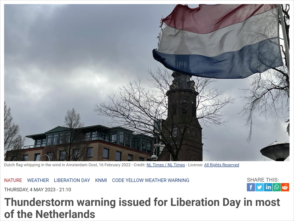解放日怎么不放假？荷兰打工人注意，一场雷暴或影响你下班