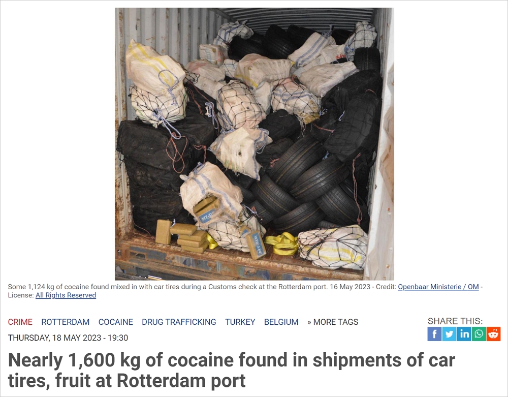 价值1.18亿欧元！鹿特丹再次查获大量可卡因，居然是藏在…