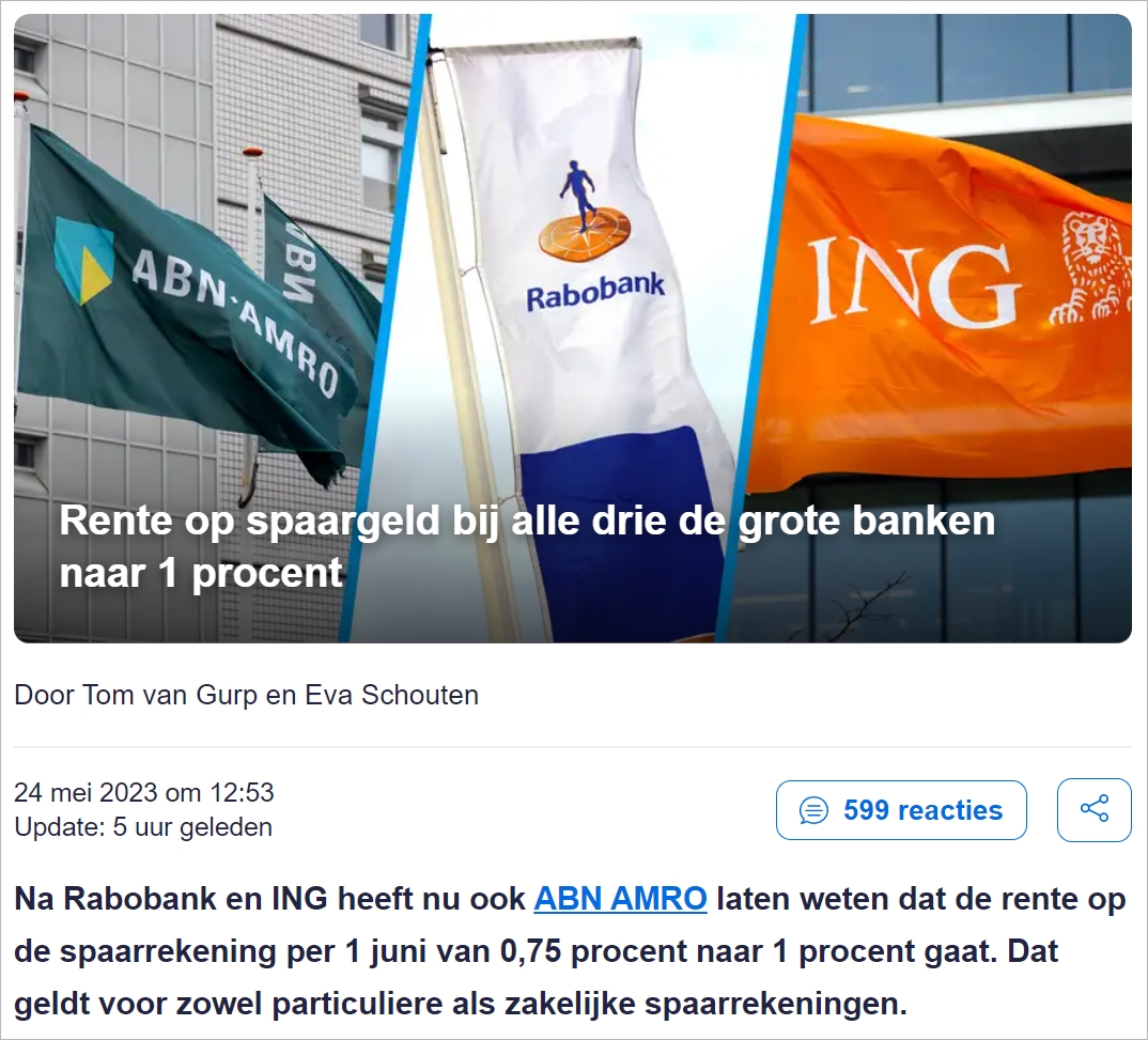 在荷兰这三家银行存钱的利息又要涨了！财政部长批评涨得太慢…