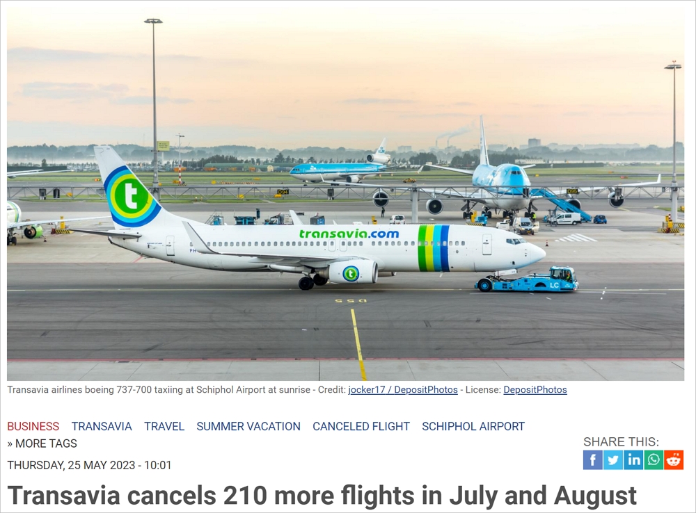 210个荷兰航班被临时取消，航班号已公布，你的度假受影响了吗？