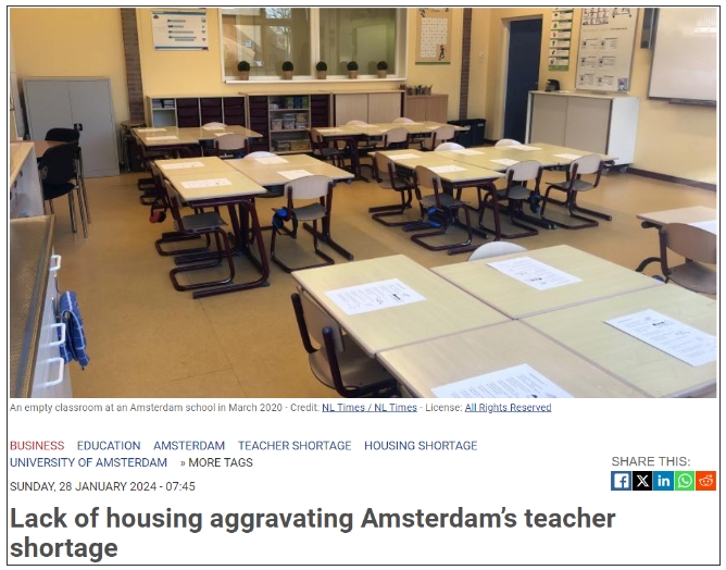 尴尬！住房不足的问题加剧了阿姆斯特丹的教师短缺和流失…