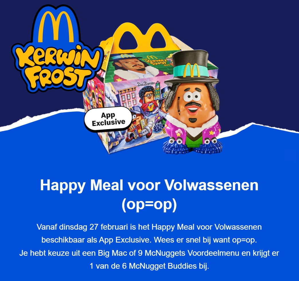 荷兰麦当劳大人版开心乐园套餐限量供应，经典汉堡最近几天特价2.5欧元