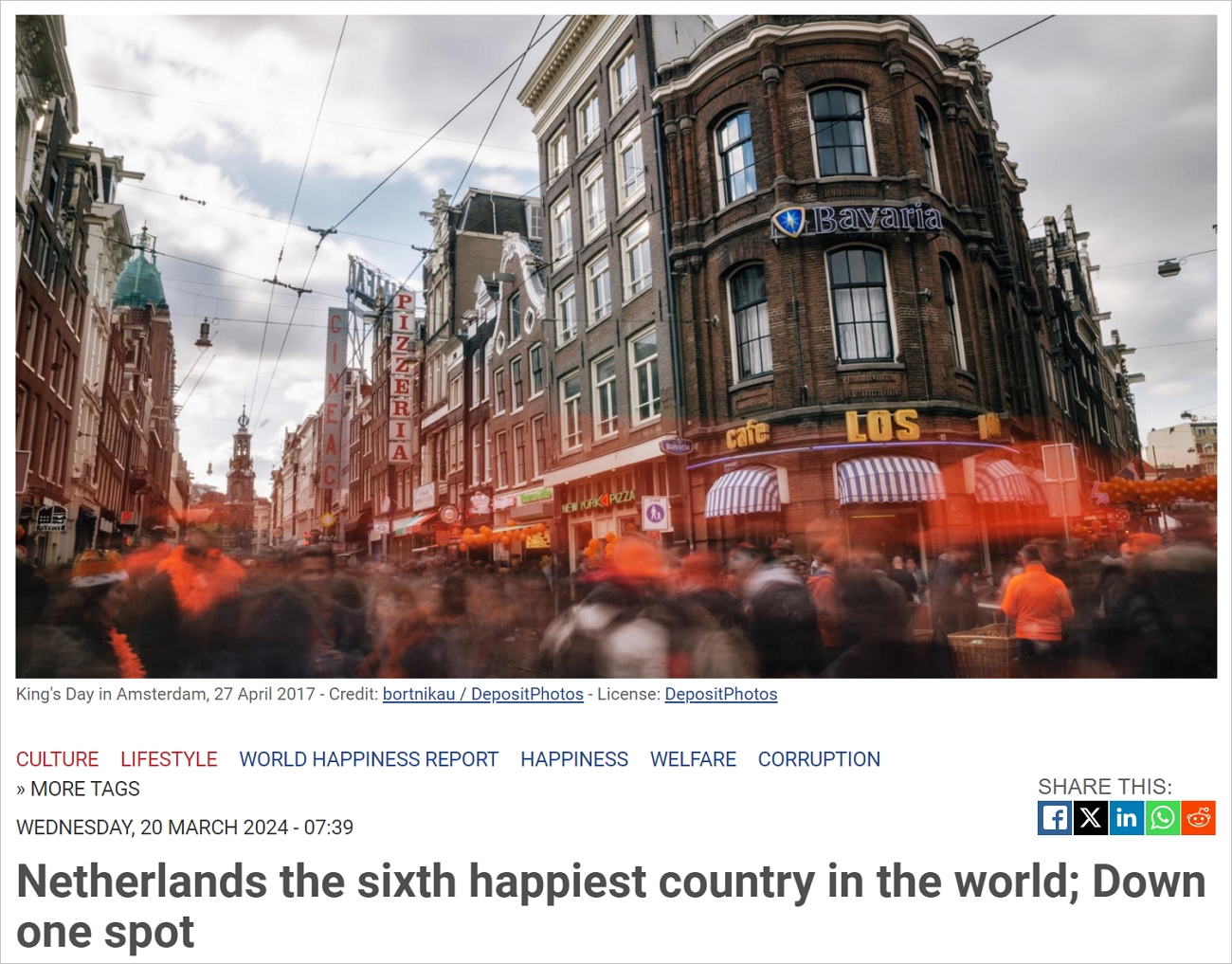 全球最具幸福感的地区公布，荷兰拿了第六，美国德国跌出TOP20…