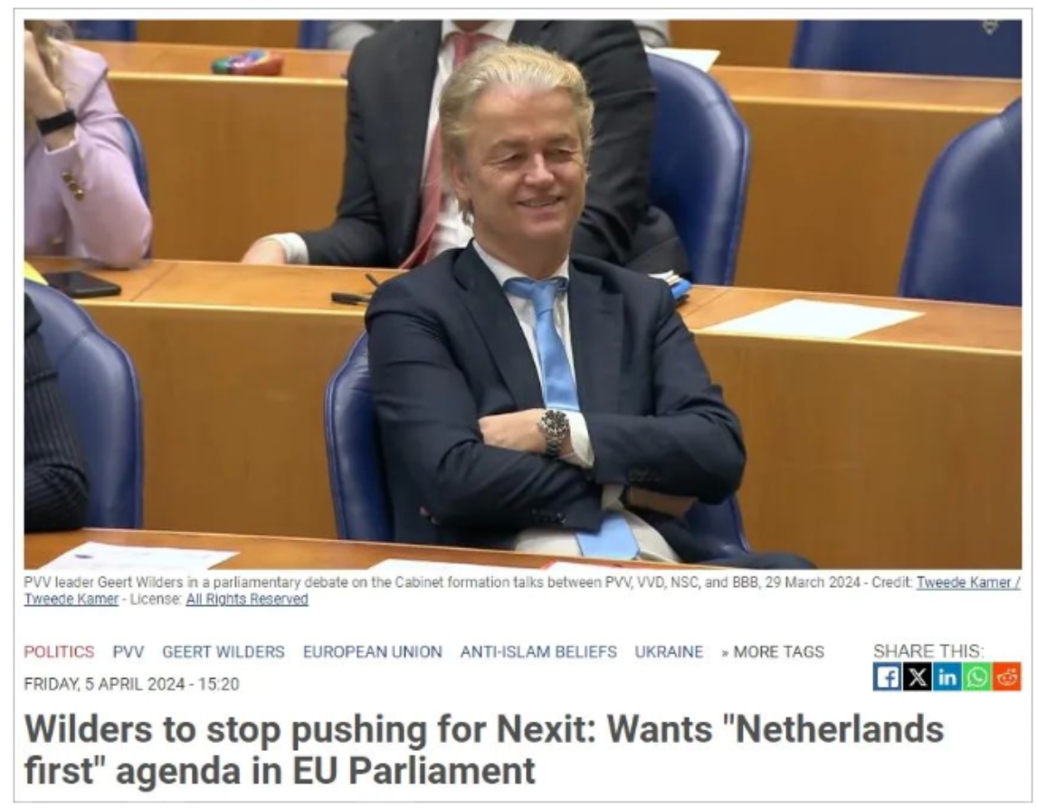 荷兰脱欧？荷兰极右翼领导人再次让步，声称要维护国家利益