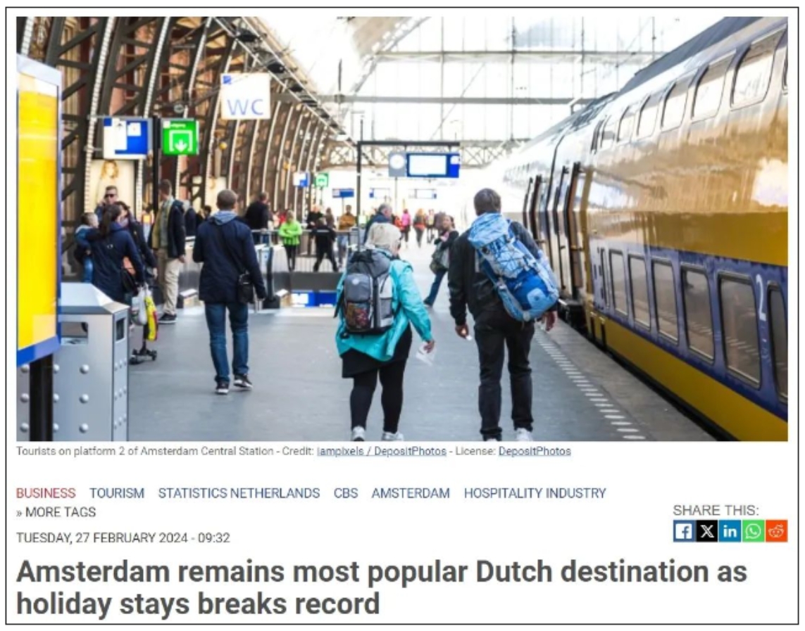 阿姆斯特丹仍是荷兰最受欢迎旅游目的地，游客主要来自哪些国家？