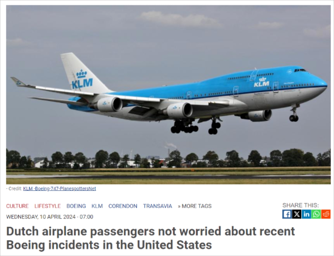 美国波音飞机事故频发，荷兰乘客怎么看？四家航空公司发表看法