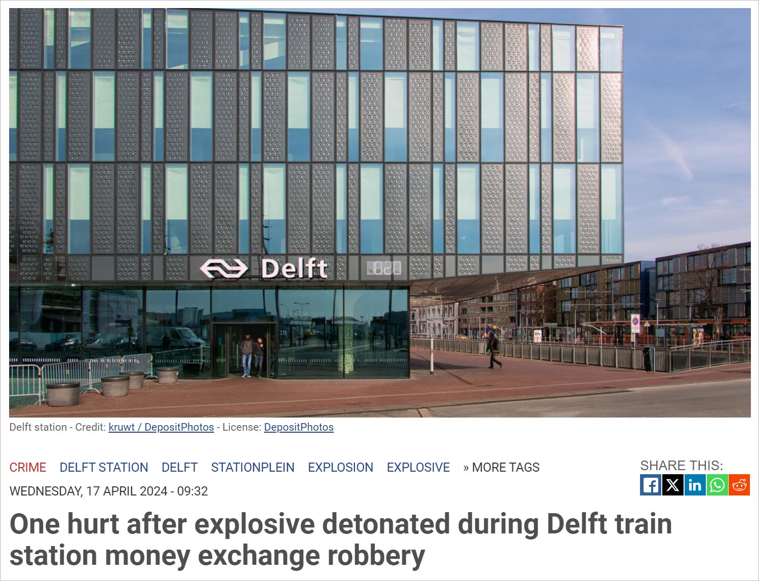 突发！代尔夫特火车站发生爆炸，导致一人受伤，目标是…