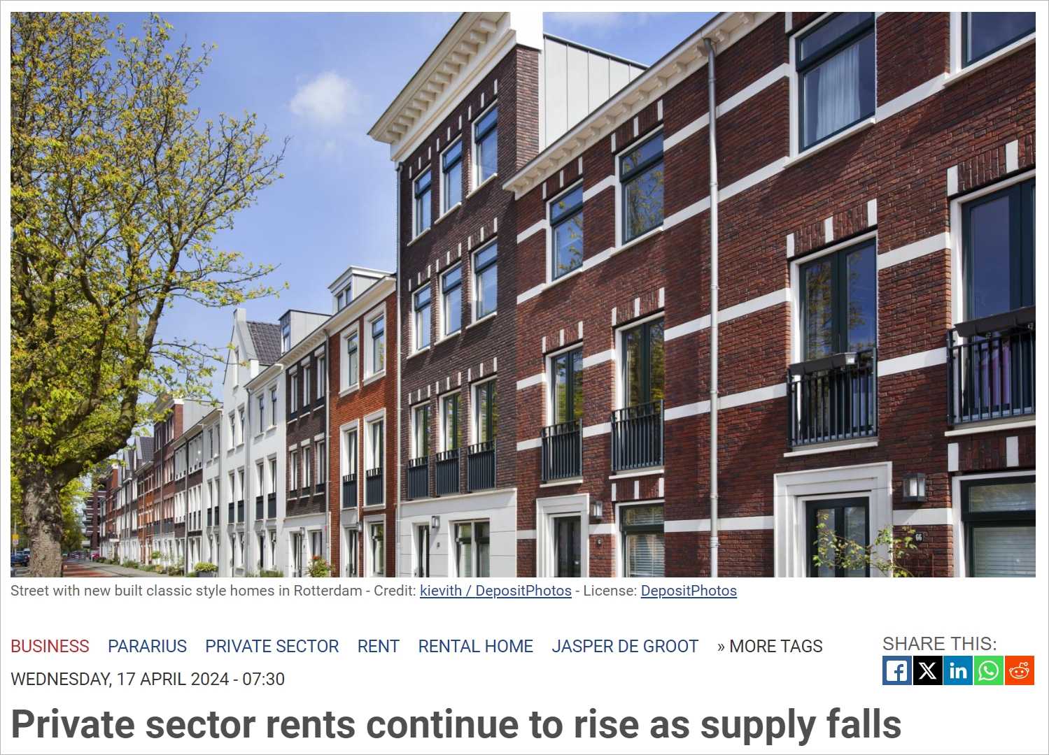 荷兰房屋平均租金进一步上涨，政府相关政策落地后达到反效果