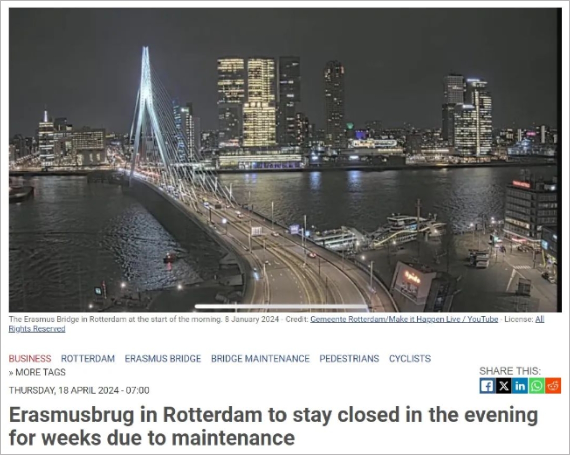 怎么回事？荷兰这座知名的大桥在夜间禁止自行车和汽车通行