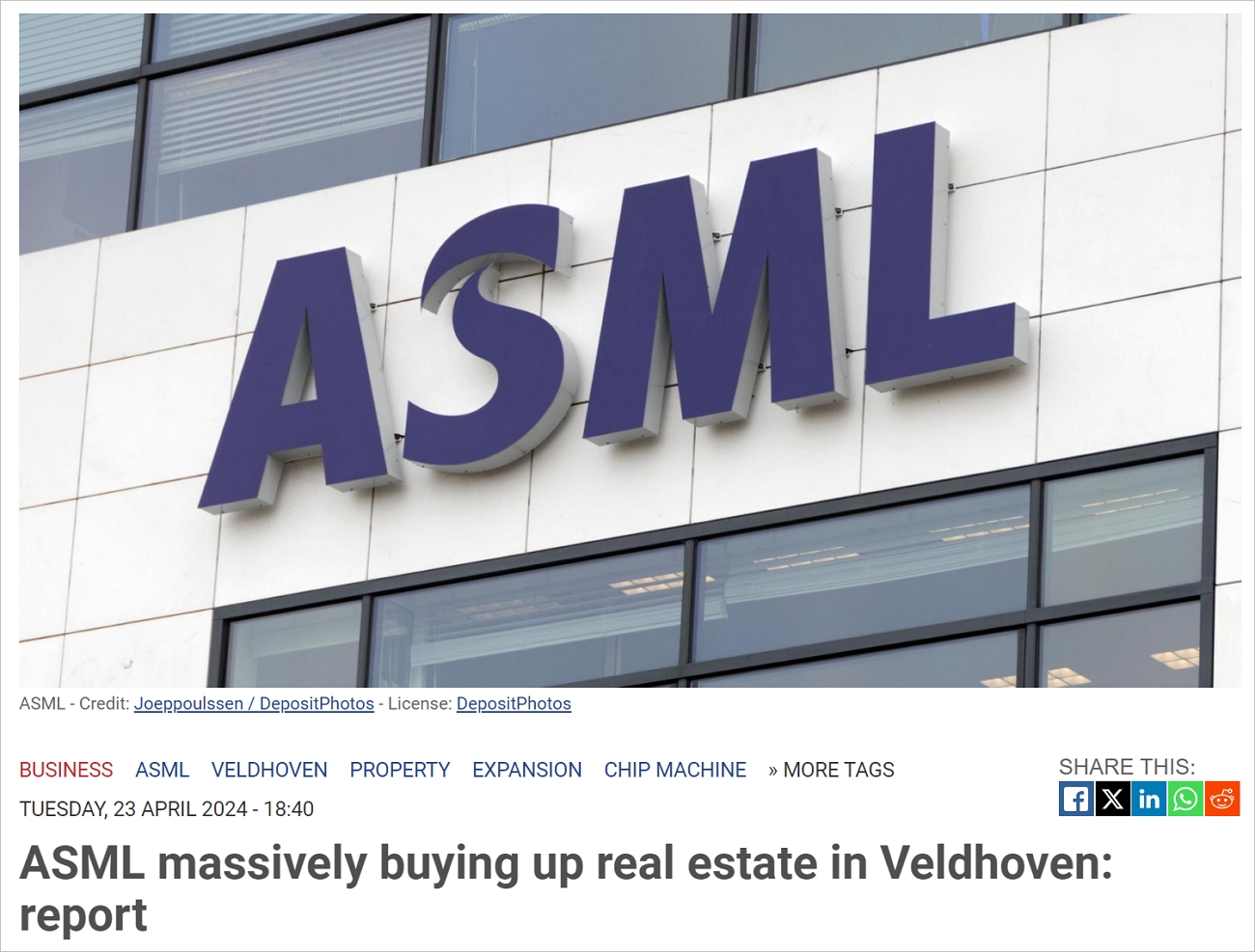 ASML豪斥五千多万欧元大量收购荷兰地产，扩张计划或已板上钉钉