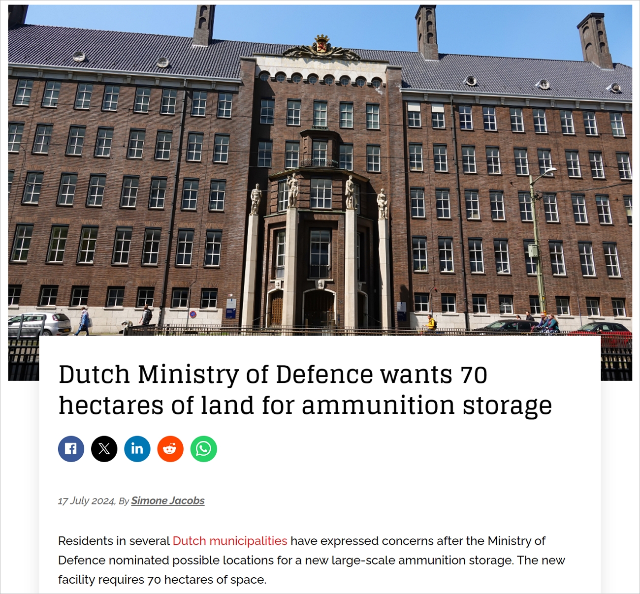 荷兰国防部公布八个大型弹药库的选址，已有民众开始抗议…