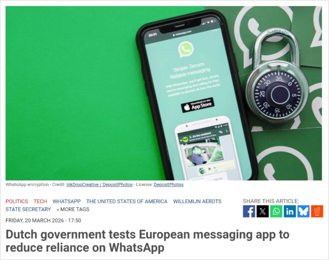 不敢用WhatsApp？荷兰要自建聊天工具，即将开始测试