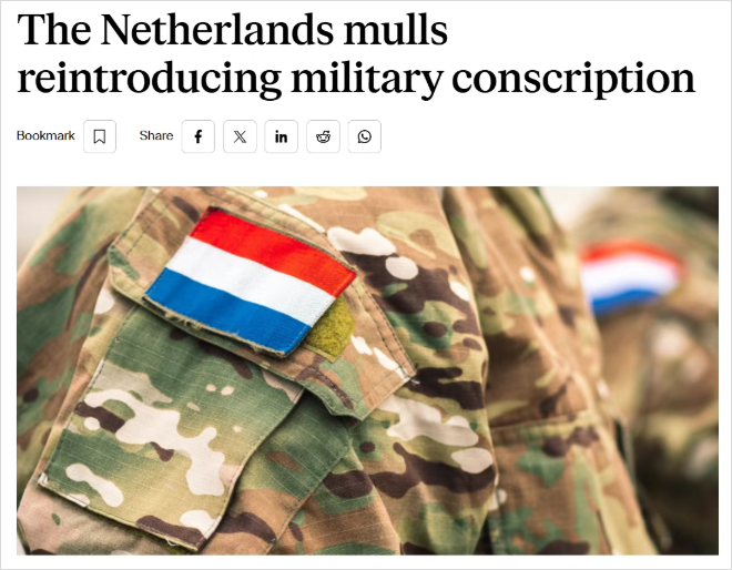 荷兰可能恢复强制兵役？不去当兵会被抓吗？官方回应来了