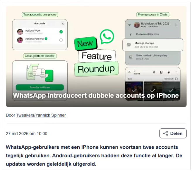 打工人狂喜！WhatsApp迎来大更新，iPhone支持双账号了