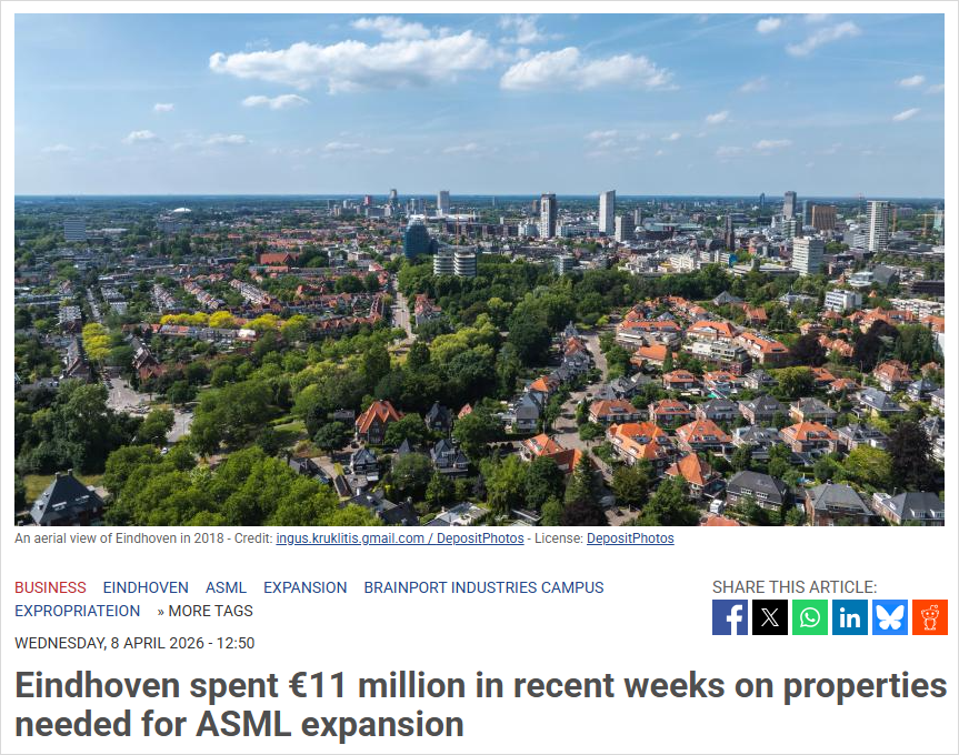 重磅！埃因霍温直接砸钱“清场”，为ASML花2亿多欧元收地