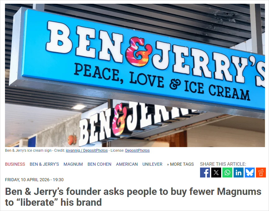 这瓜有点大！Ben & Jerry’s创始人呼吁大家少买梦龙雪糕