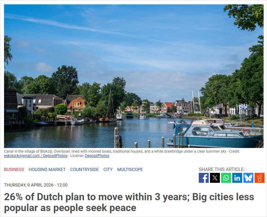 荷兰近三成居民计划搬家，有人逃离大城市，有人考虑移民…