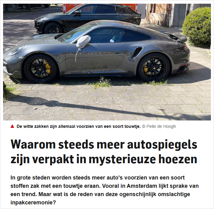 防尘？荷兰街头惊现“后视镜套袋”，原来是被逼的…