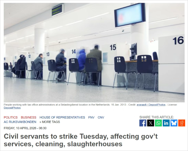 这周二又要"乱"了！全荷兰16万公务员集体罢工…