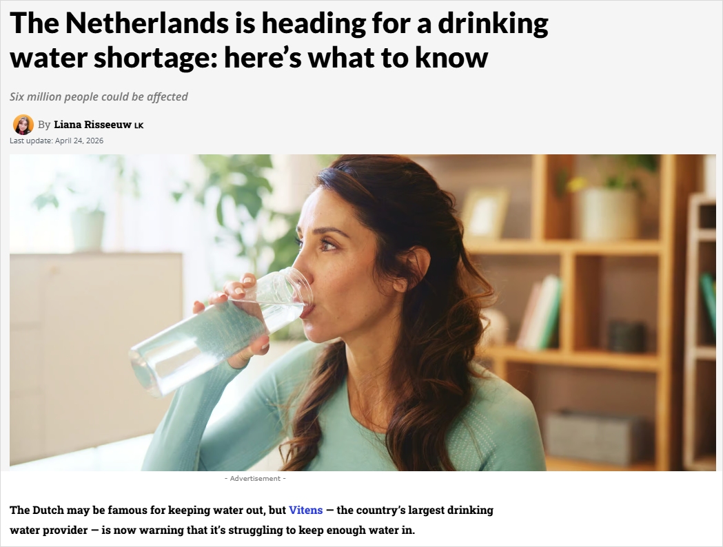 荷兰供水拉响警报！饮用水短缺风险加剧，多省居民或受影响