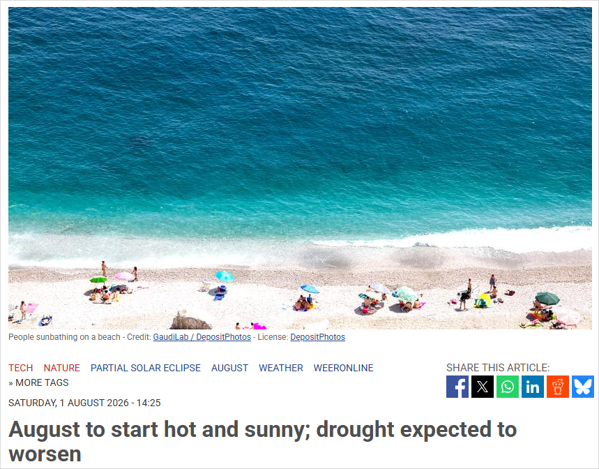 迎来今年第四次热浪！荷兰未来几天最高33℃，八月中开始…